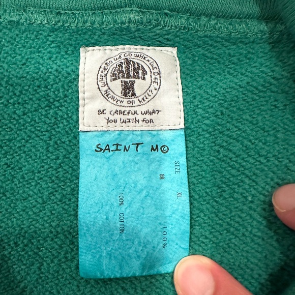 Saint Michael Red Ribbon Logo Pullover Green Hoodie - Picture 8 of 11